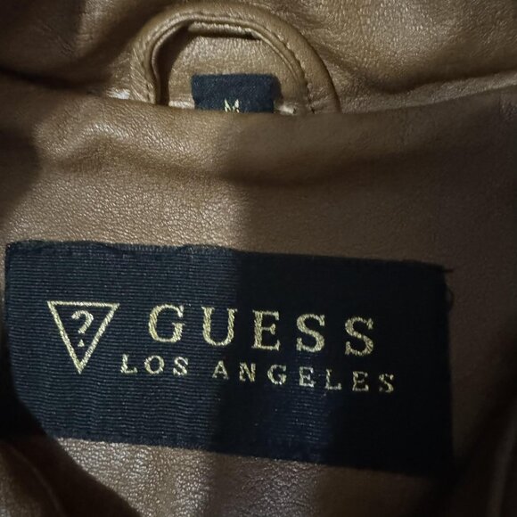 Guess Jacket Womens Medium Brown Quilted Faux Leather Moto Stand Collar Zipper - Picture 6 of 13